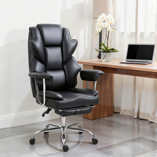 Big and Tall Office Chair, 400 lbs Overstuffed Desk Chair with Shaped Foam, PU Leather, Black