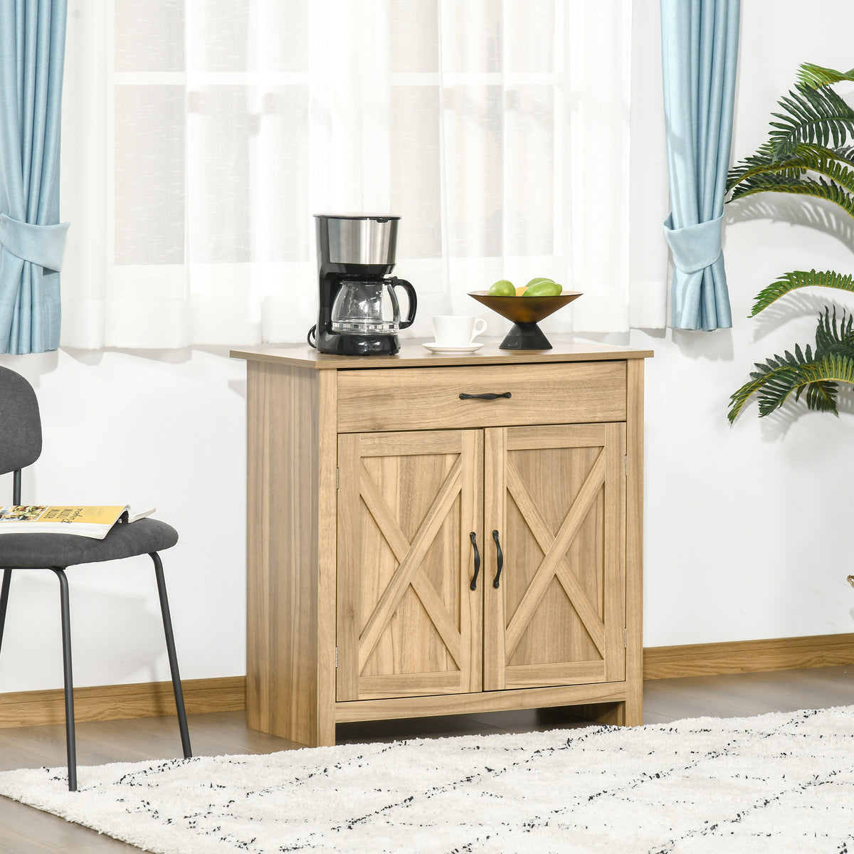 Farmhouse Sideboard Buffet Cabinet with Barn Doors – 32"W x 32"H, Natural