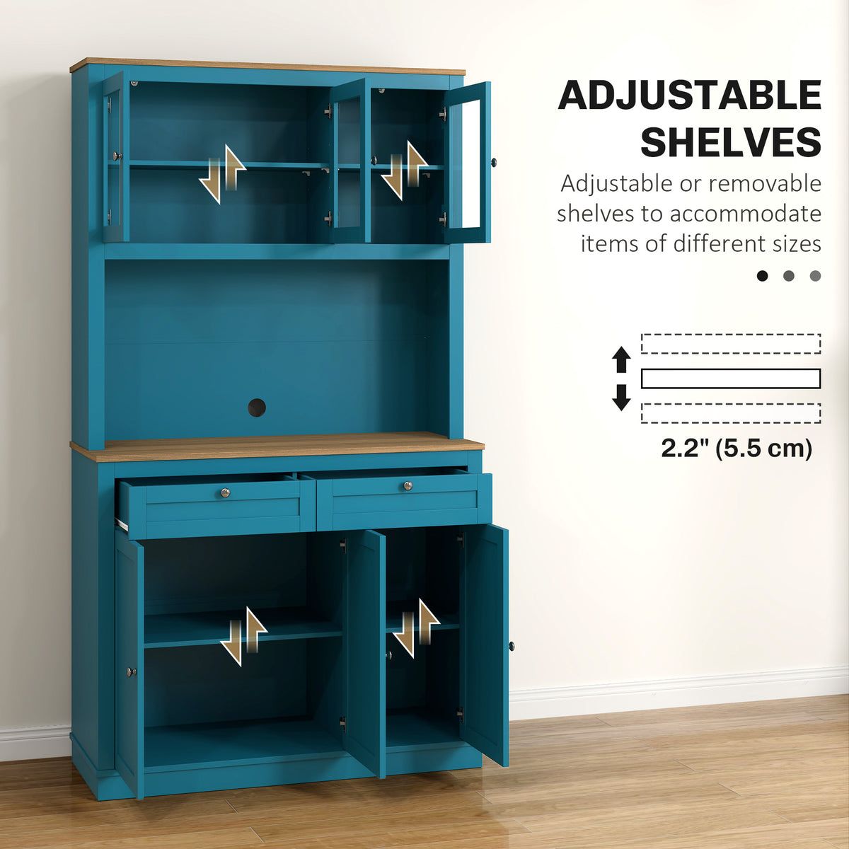 Pantry Cabinet with Microwave Space – 39"W x 71"H, Dark Blue