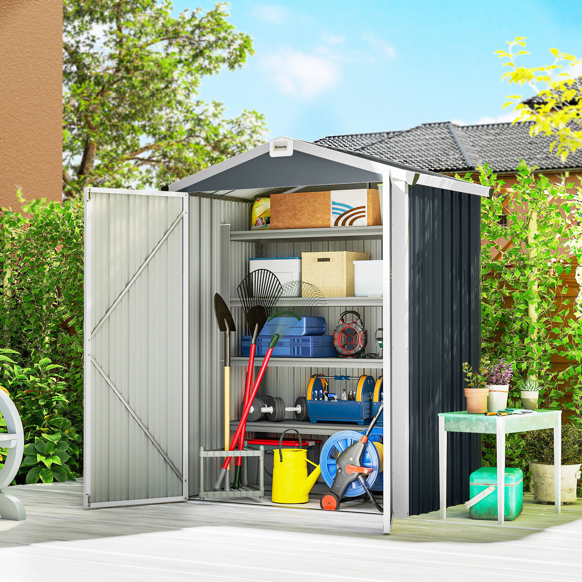 4.5' x 3' Outdoor Storage Shed with Double Doors, Metal Garden Shed for Backyard Patio