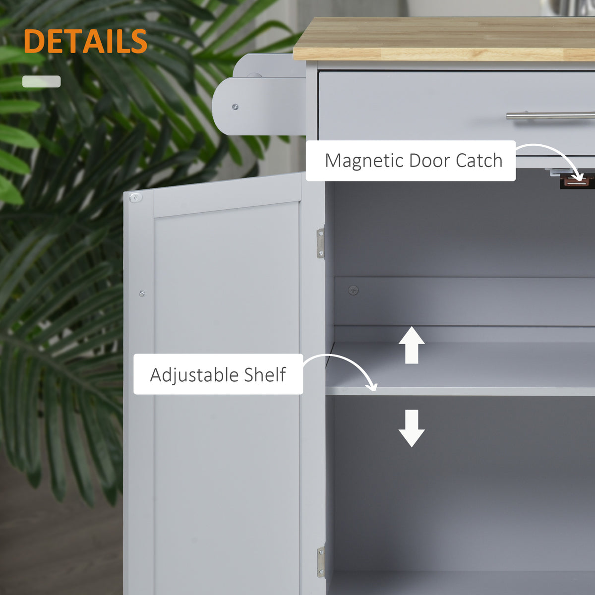 Rolling Kitchen Island Cart with Wood Top – 33"W x 36"H