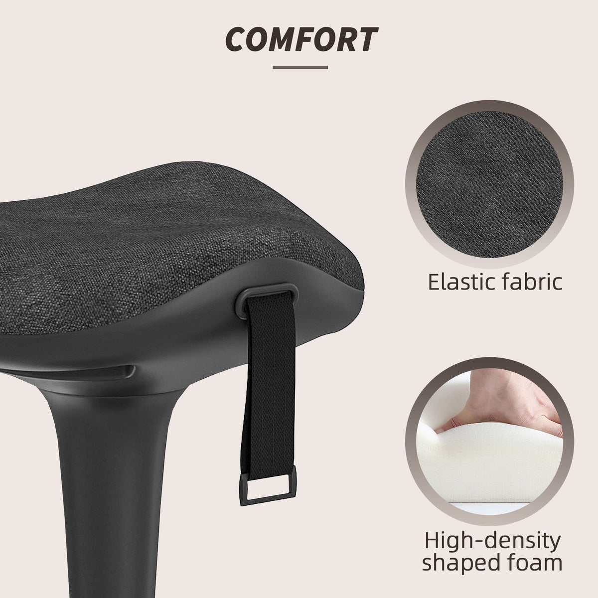 Swivel Standing Desk Chair, Adjustable Active Ergonomic Standing Stool, Black