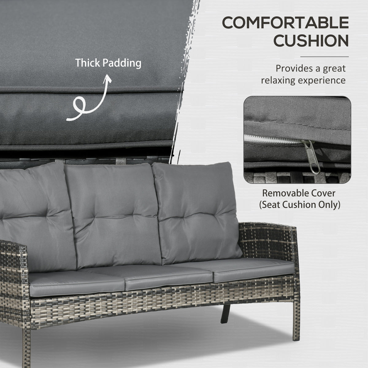 6 Piece Patio Furniture Set with Patio Chairs, Ottomans, Sofa, Glass Top Table and Cushions, Wicker Rattan Outdoor Furniture Set for Backyard, Porch
