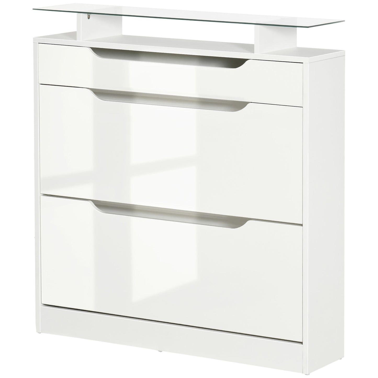 HOMCOM White High Gloss Shoe Cabinet with Adjustable Flip Drawers