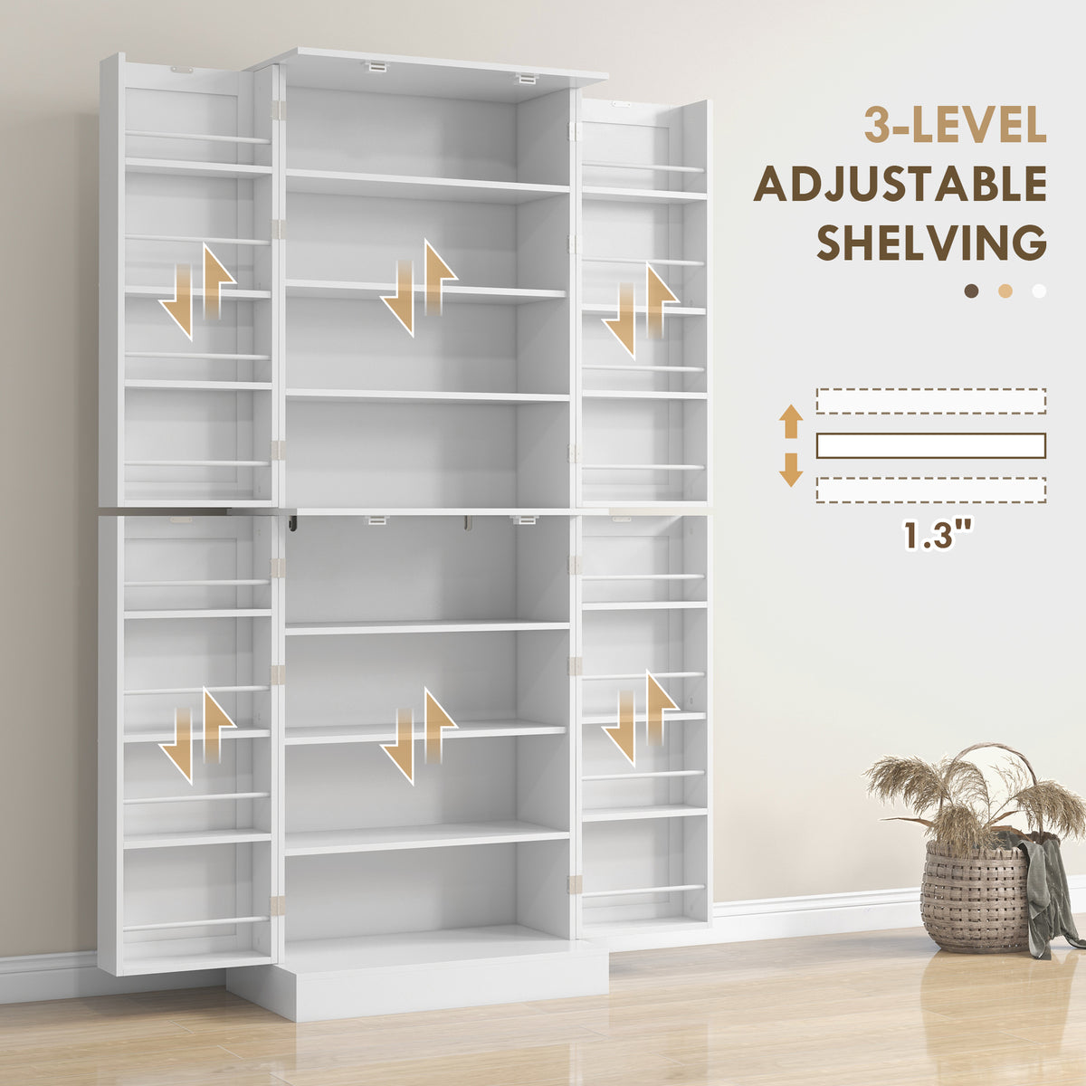 Kitchen Pantry Cabinet with 4 Doors and 16 Door Shelves – 24"W x 65"H