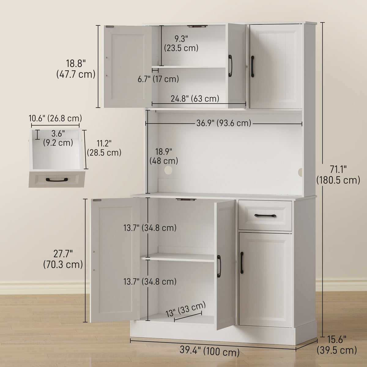 Pantry Cabinet with Charging Station – 39"W x 71"H