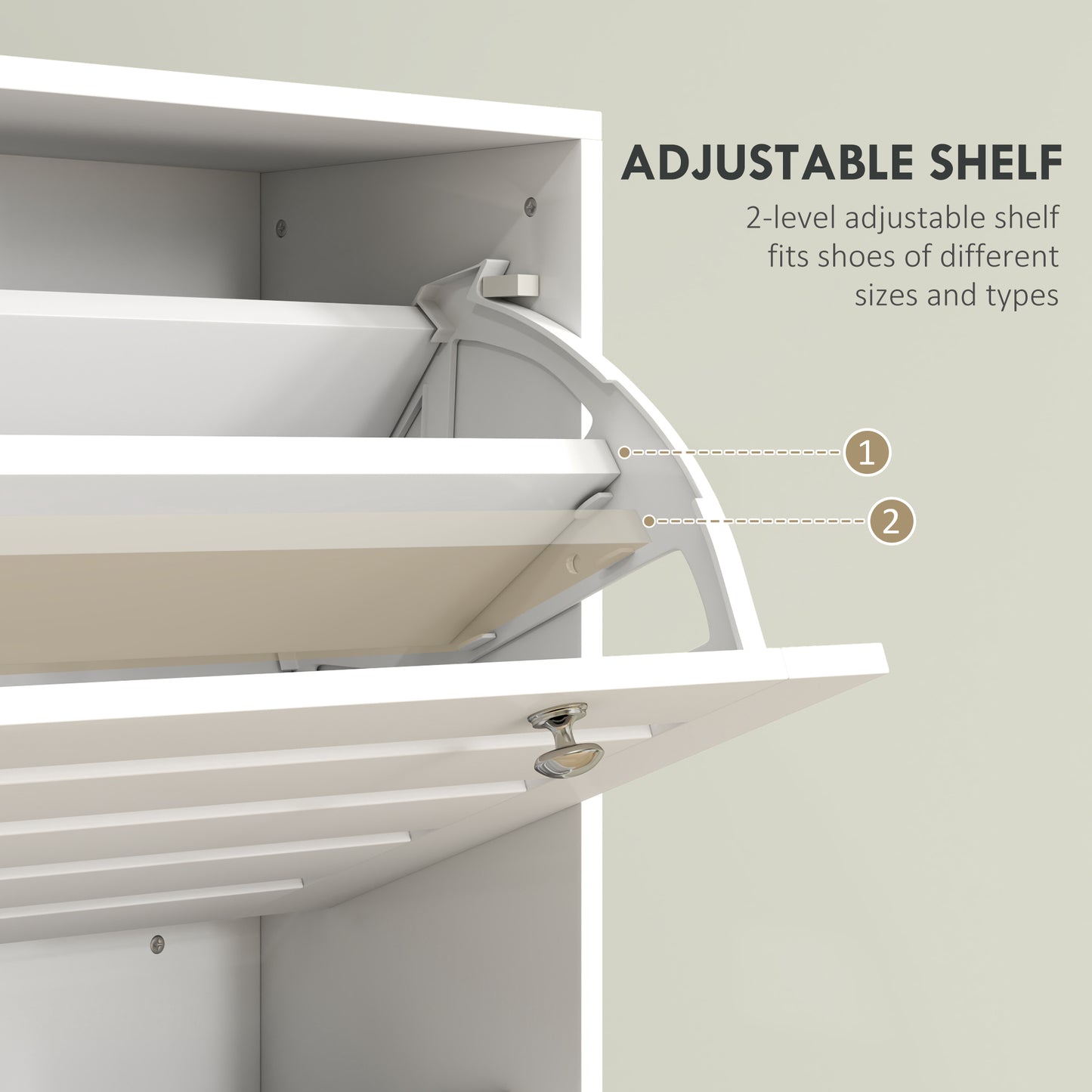 Modern Narrow White Shoe Storage Cabinet with 3 Flip Drawers, Adjustable Shelves