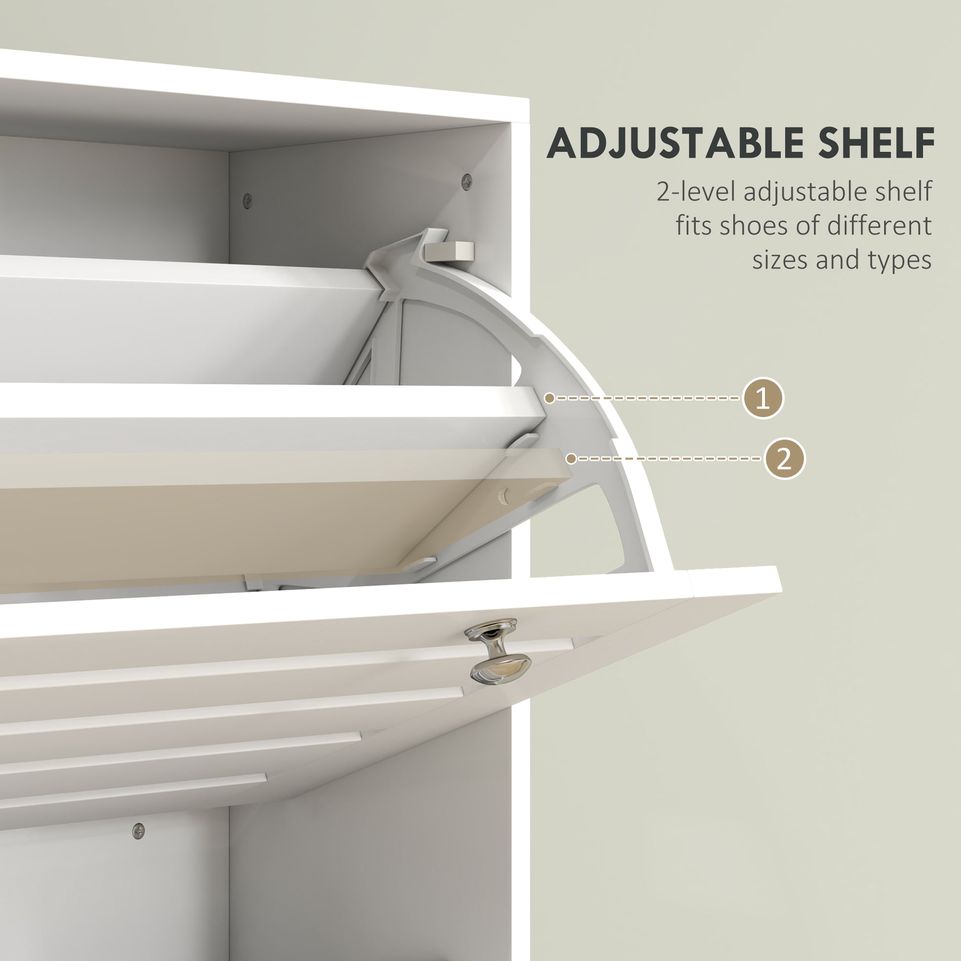 Modern Narrow White Shoe Storage Cabinet with 3 Flip Drawers, Adjustable Shelves