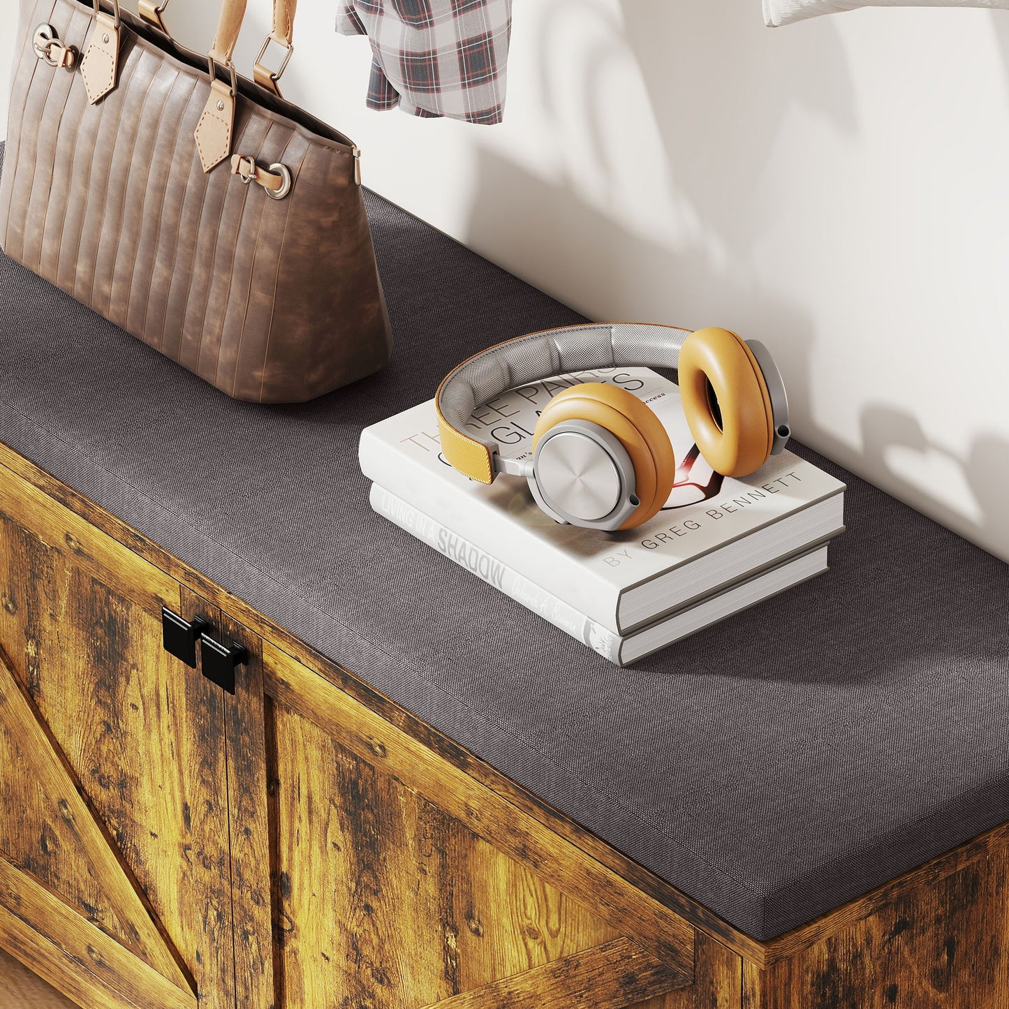 HOMCOM Rustic Brown Entryway Shoe Storage Bench with Padded Seat, Holds 8 Pairs