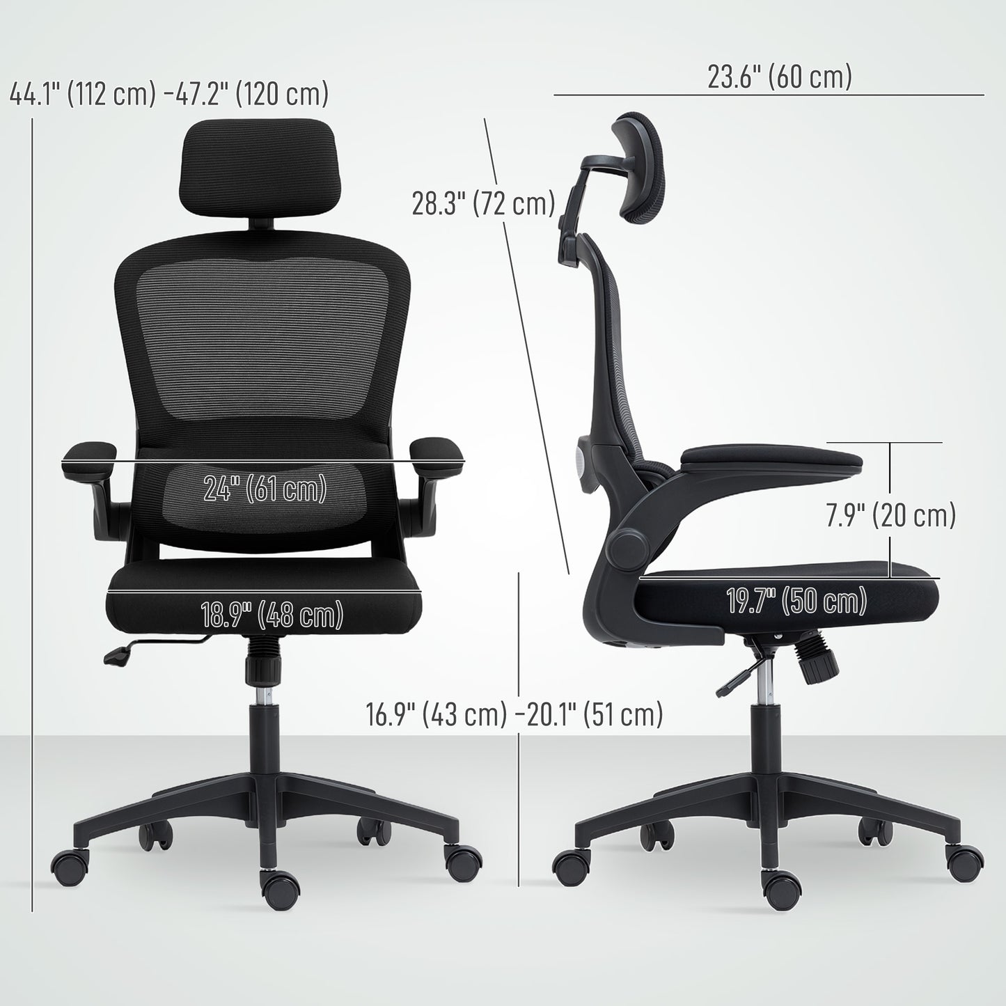 Ergonomic Mesh High-Back Office Chair with Rotatable Headrest, Flip-Up Armrests