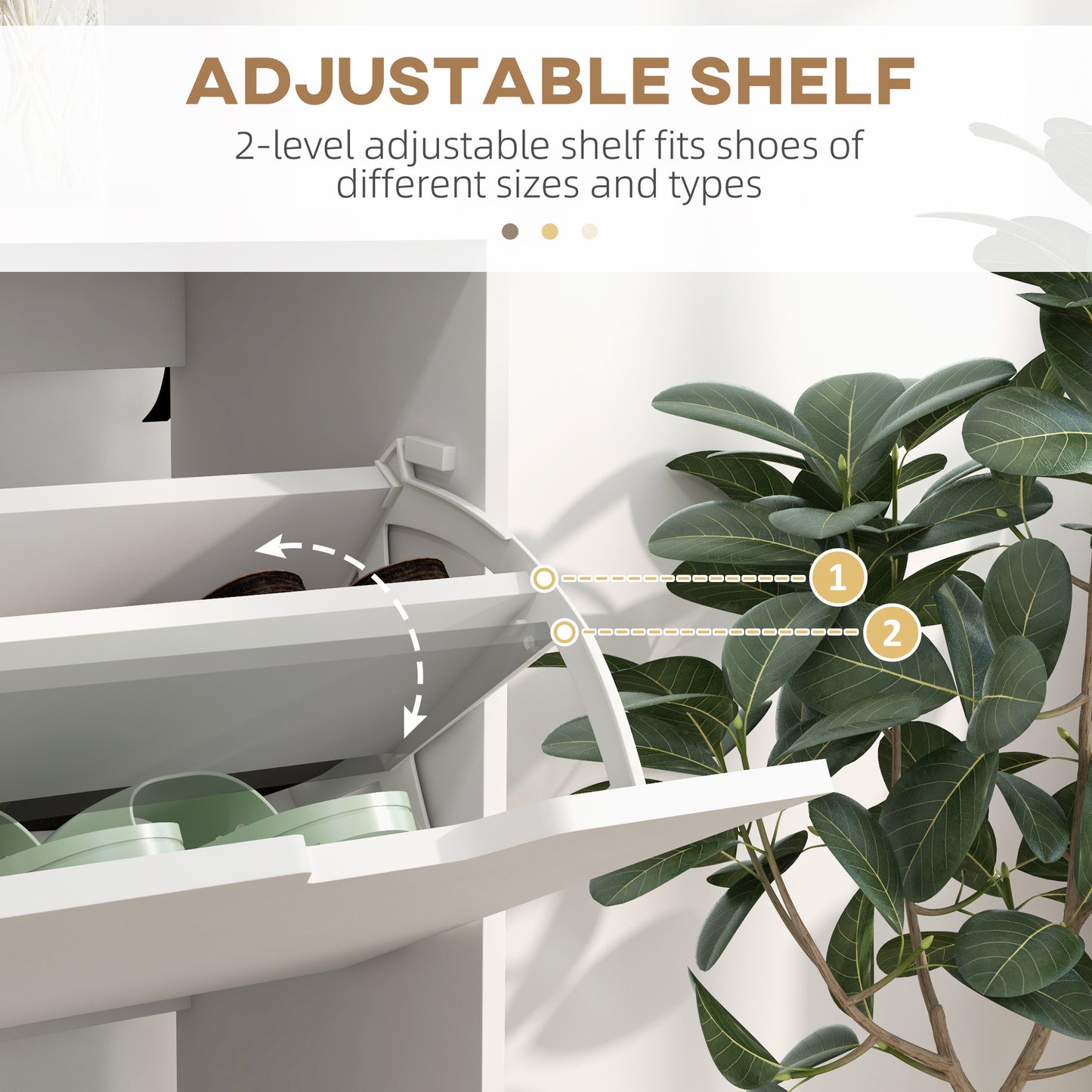 HOMCOM White Shoe Cabinet: 4 Flip Drawers, Adjustable Shelves, 16 Pairs