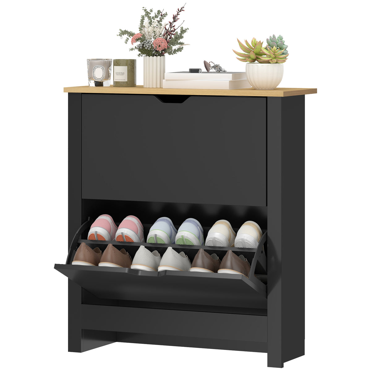Shoe Storage Cabinet with 2 Flip Drawers – 28"W x 31"H