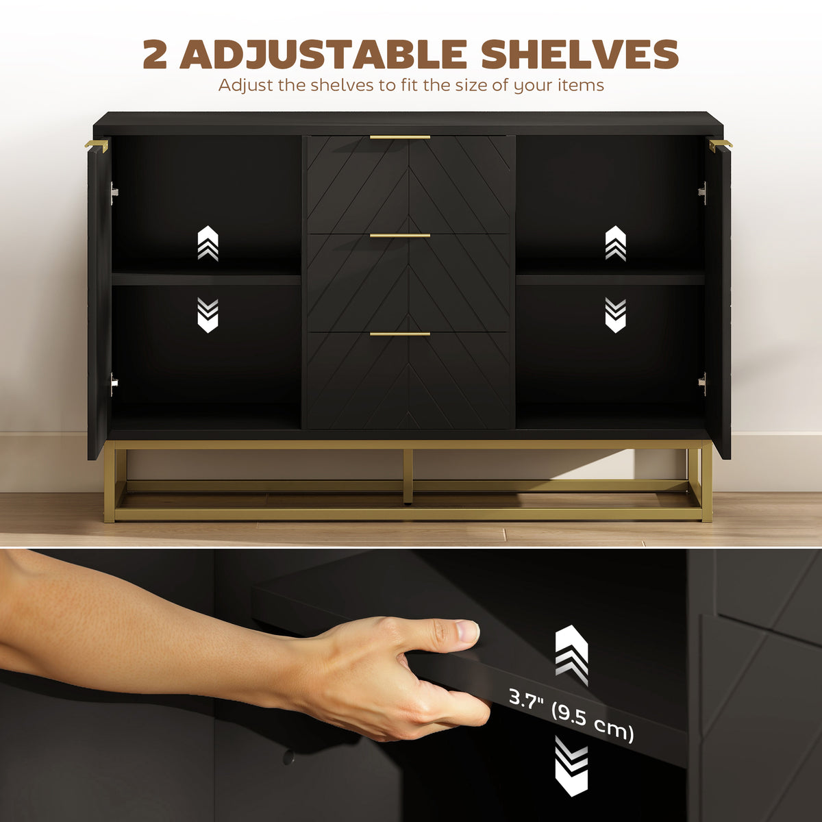 Sideboard Storage Cabinet with 3 Drawers – 47"W x 30"H