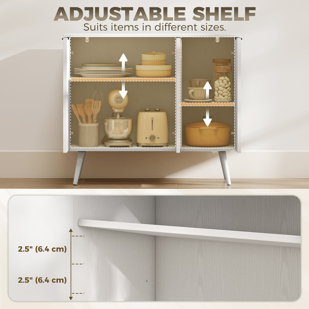 Modern Sideboard and Buffet with Adjustable Shelves and 3 Doors – 36"W x 30"H