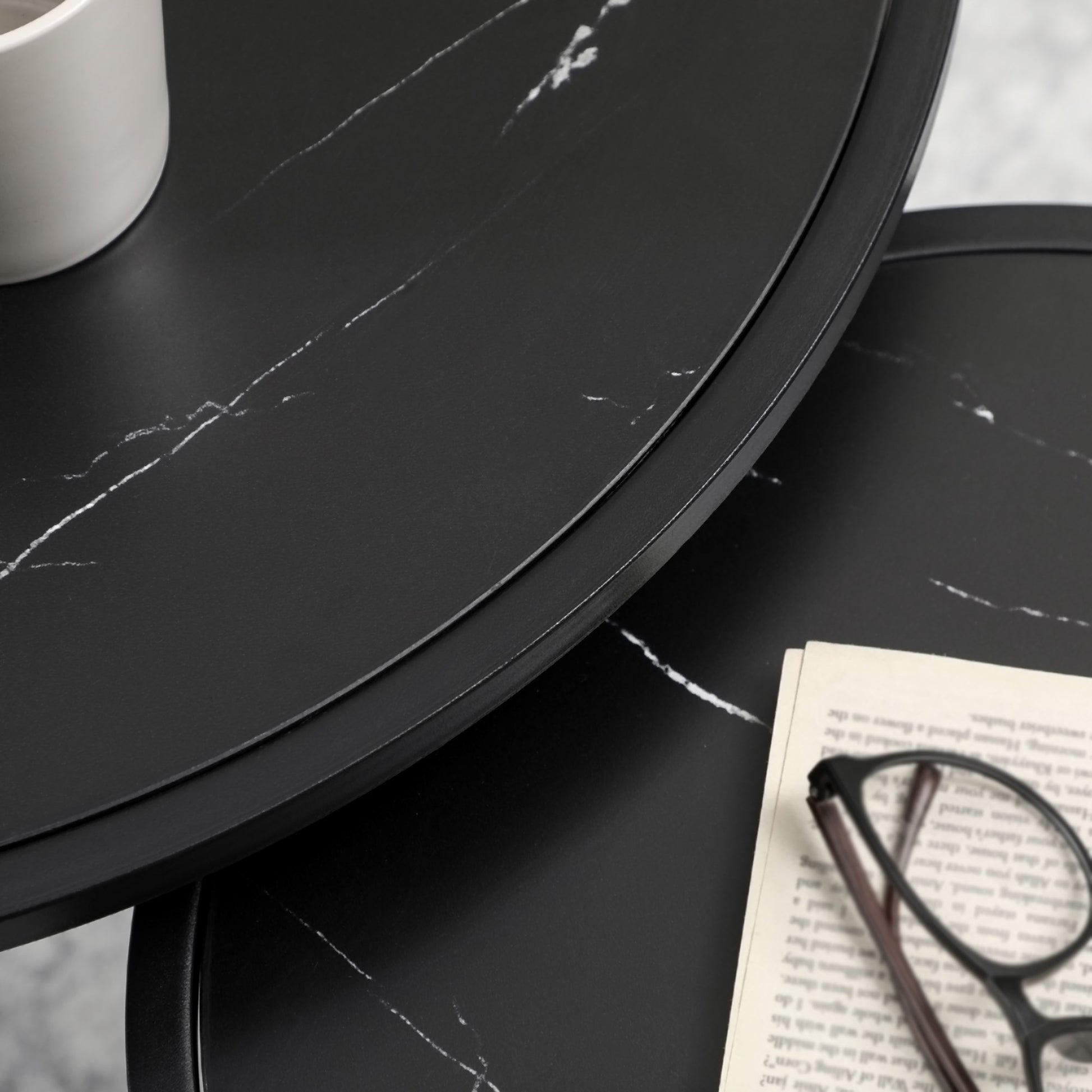 Modern Round Nesting Coffee Table Set, Faux Marble Top, Metal Frame, 2-Piece