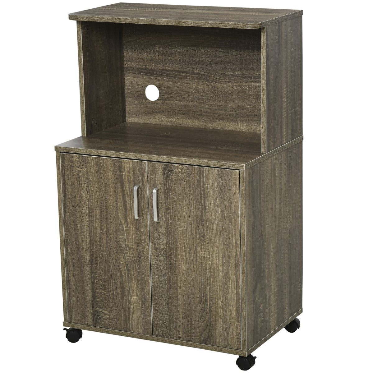 Microwave Cart with 2-Door Cabinet, Grey Wood Grain