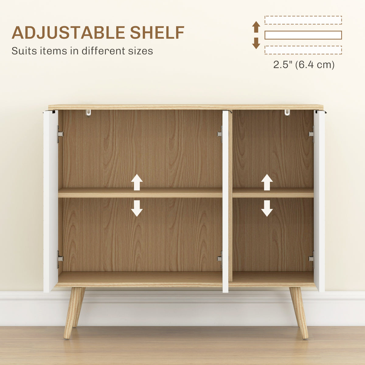 Modern Sideboard and Buffet with Adjustable Shelves and 3 Doors – 36"W x 31"H