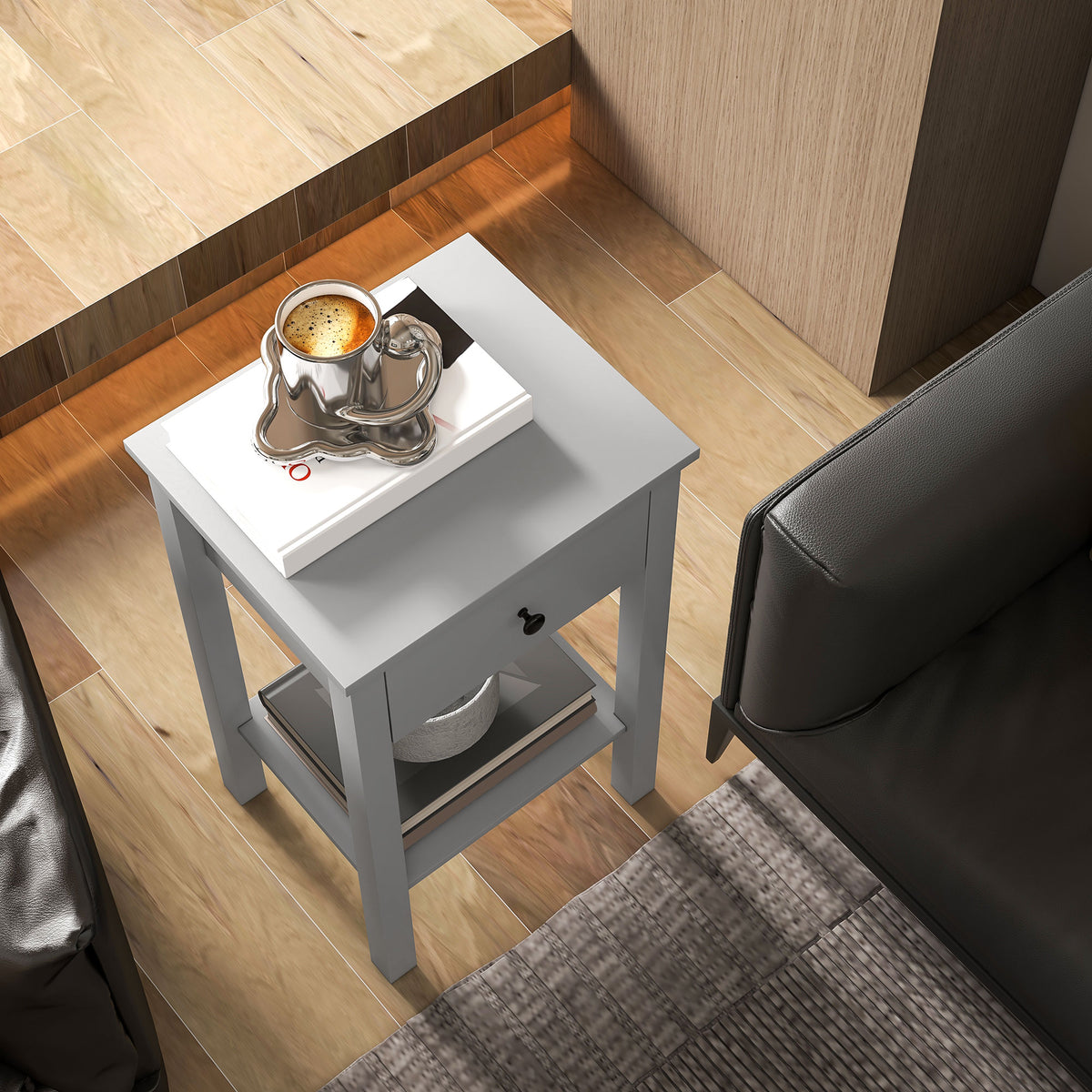 2-Tier Nightstands with Drawer and Shelf, Set of 2 – 16"W x 26"H