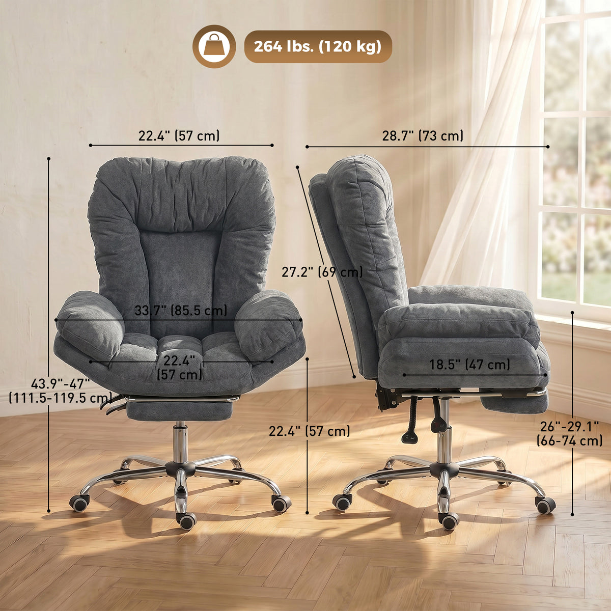 Criss Cross Chair with Wheels, Waterfall Armrests, Dark Grey