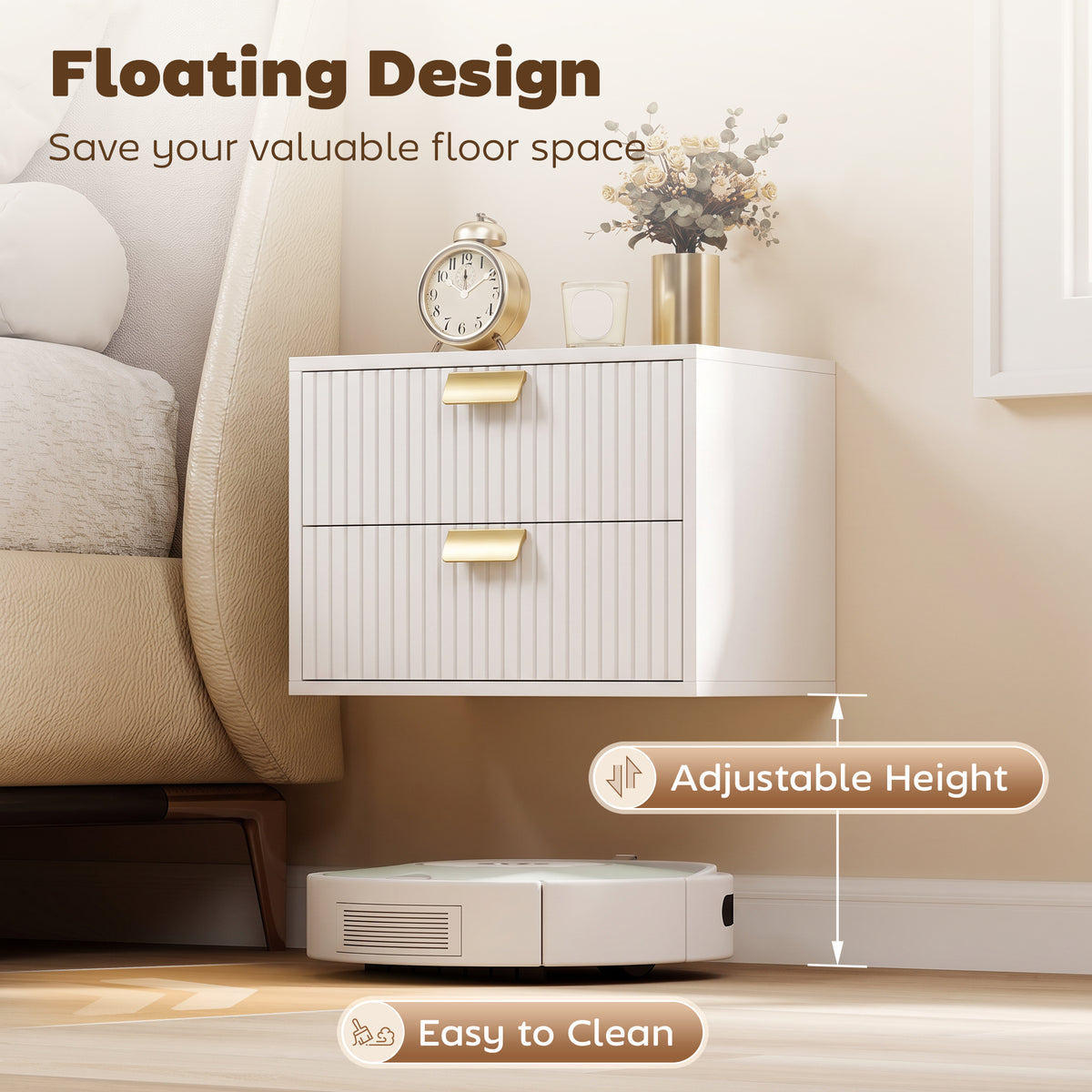 Floating Nightstands with 2 Wave Drawers, Set of 2 – 16"W x 11"H