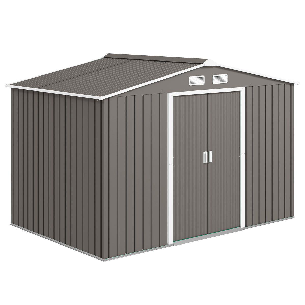 9.1'x6.4'x6.3' Garden Storage Shed, Outdoor Storage Tool House with Vents, Foundation and Lockable Double Doors – Grey