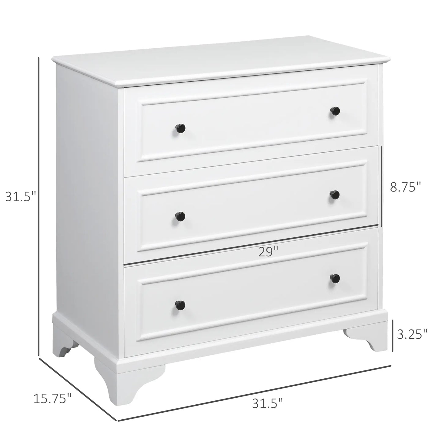 3 Drawer Dresser with Wooden Legs for Modern Living Space