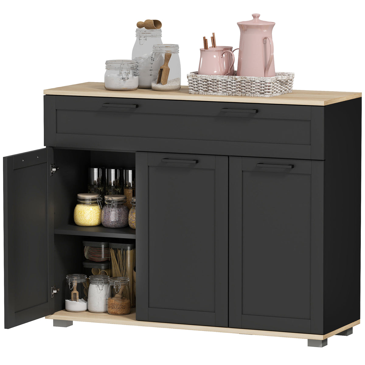 Modern Coffee Bar Cabinet with Wide Drawer – 39"W x 31"H