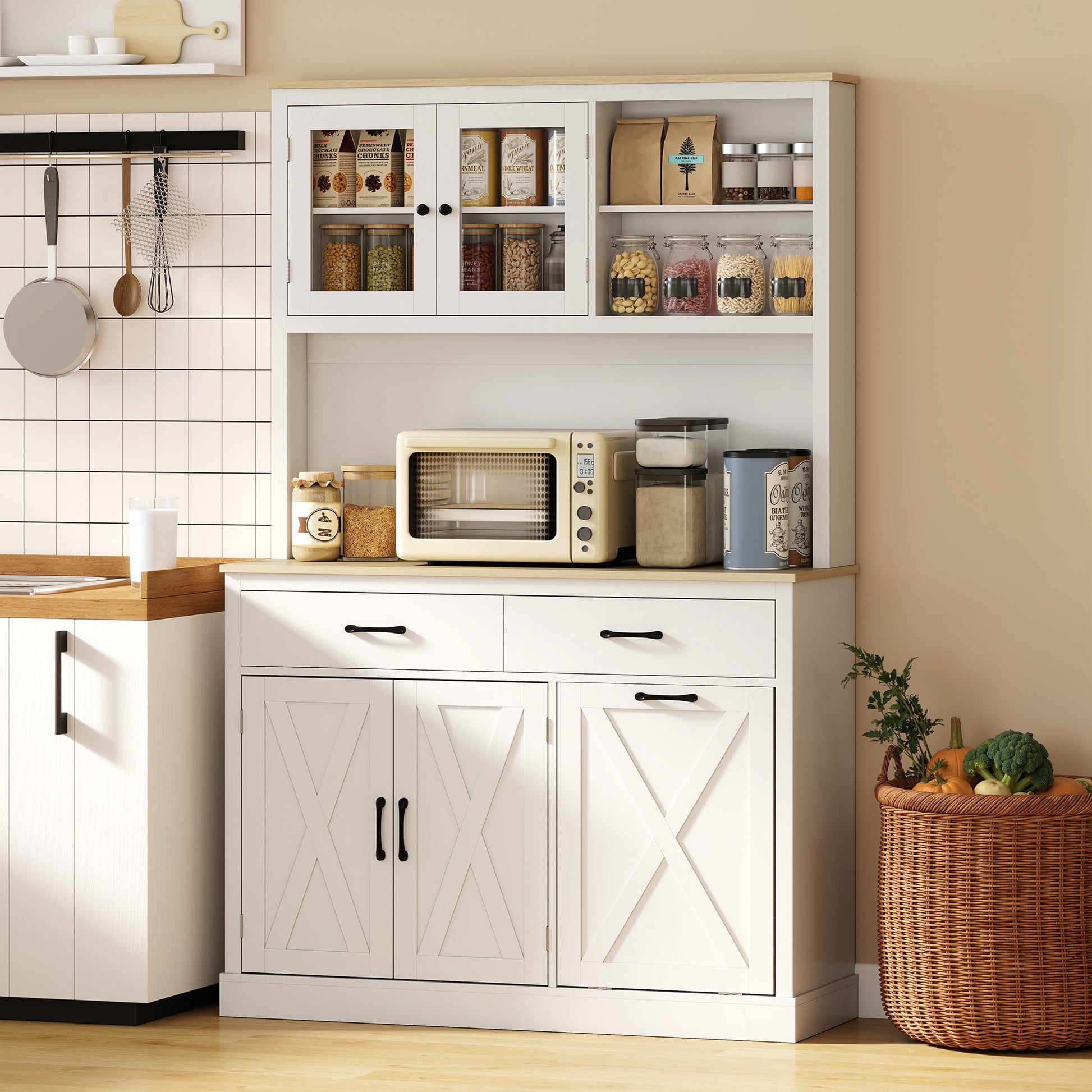 HOMCOM 69" Pantry Cabinet with Charging Station White