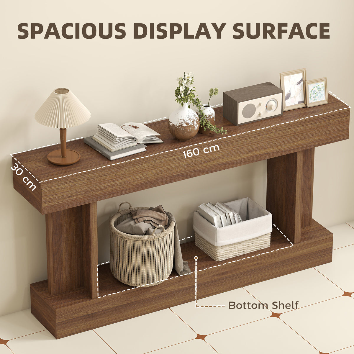 63" Long Vintage Console Table with Storage Shelf, Dark Brown