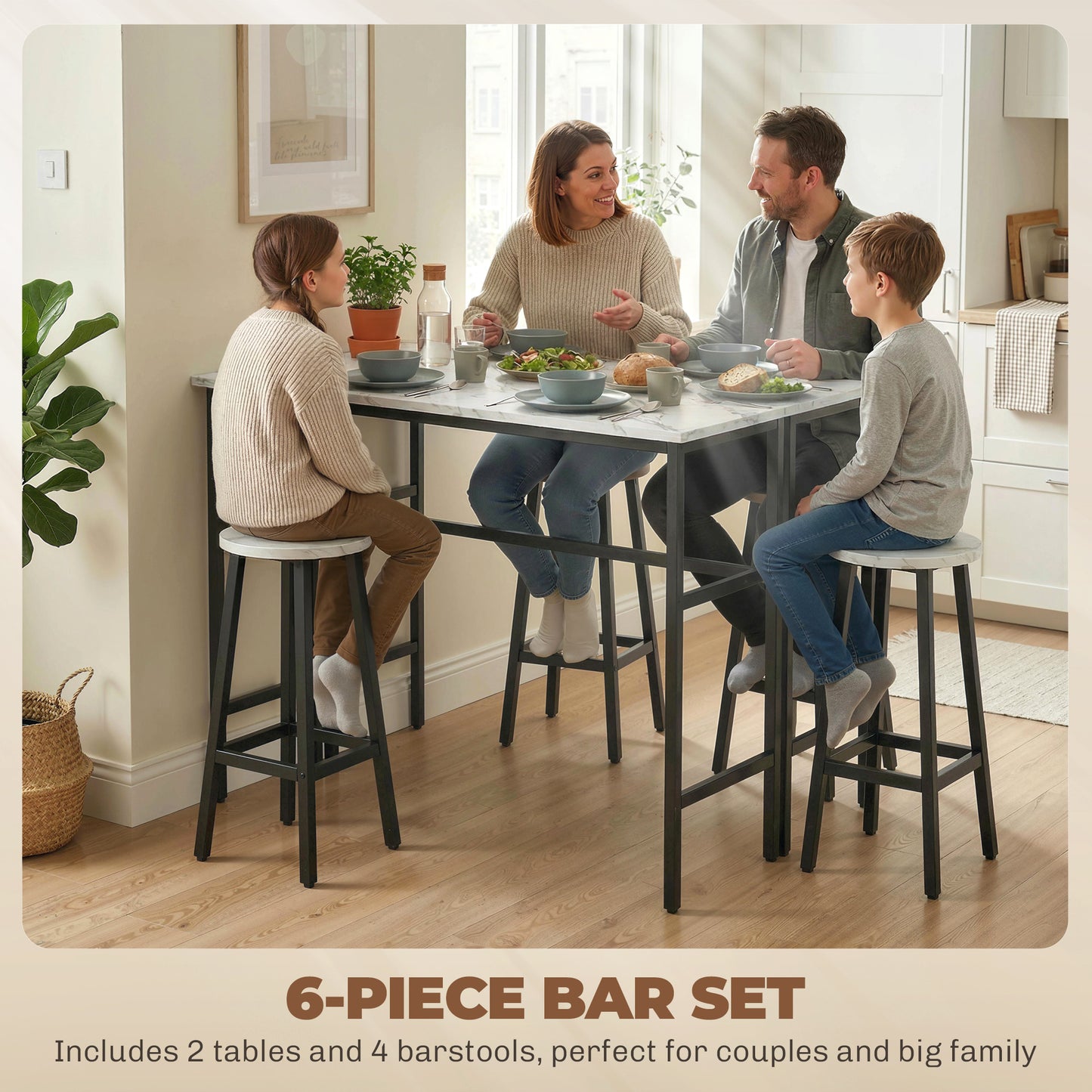 HOMCOM Bar Table Set Industrial Style White Marble