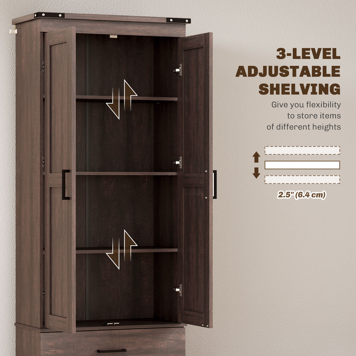 Kitchen Pantry Cabinet with Doors – 24"W x 67"H