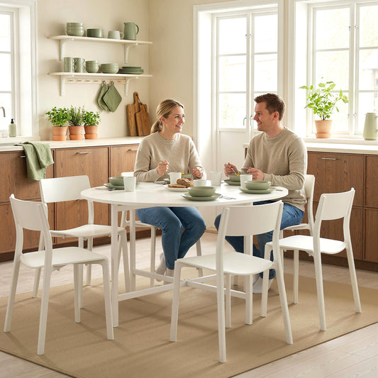 47" Round Drop Leaf Folding Dining Table for 3-6 with Steel Frame