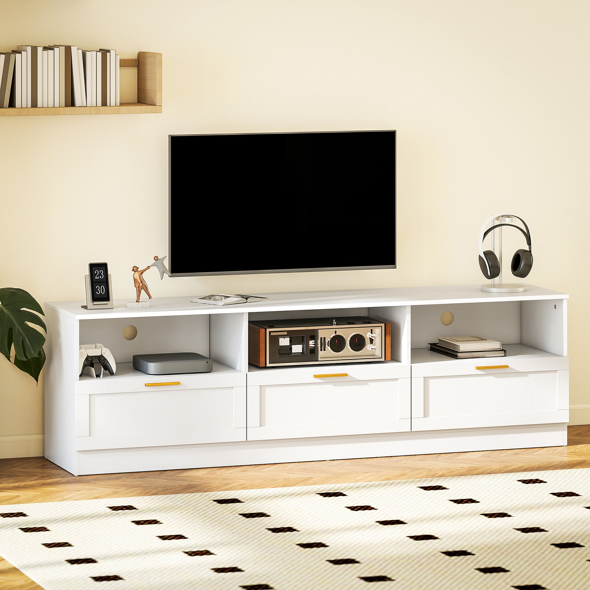HOMCOM Modern White TV Stand with Storage for 85-inch TVs
