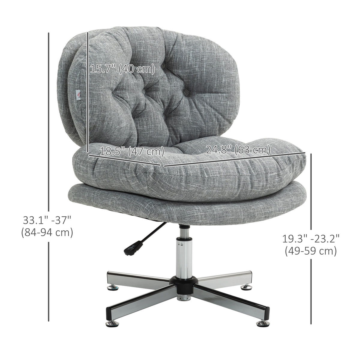 Computer Desk Chair, Armless Office Chair with Wide Padded Seat and Adjustable Height, Grey