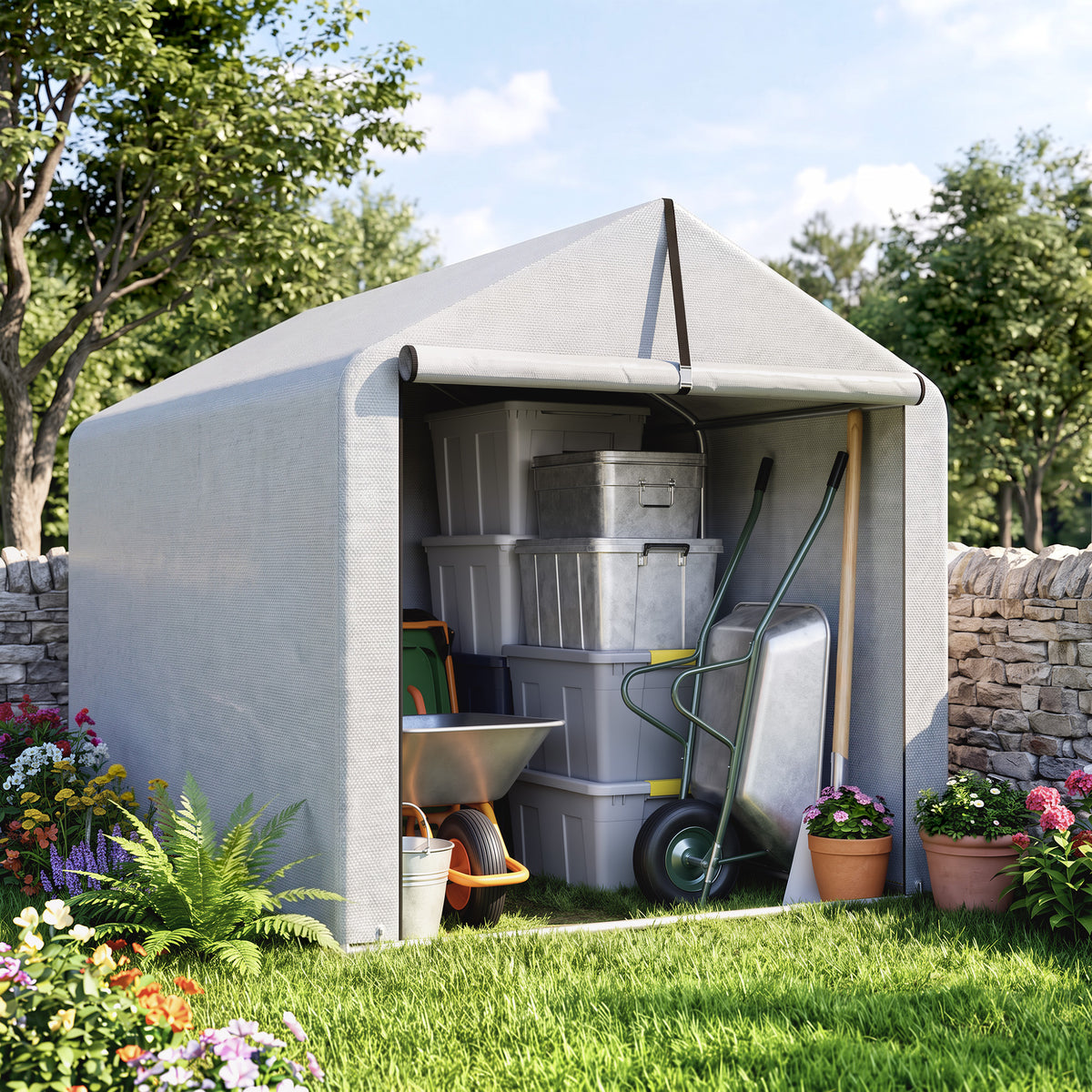 7' x 5' Portable Shed, Outdoor Storage Shed with Roll-up Zipper Door and Galvanized Metal Frame for Garden Tools