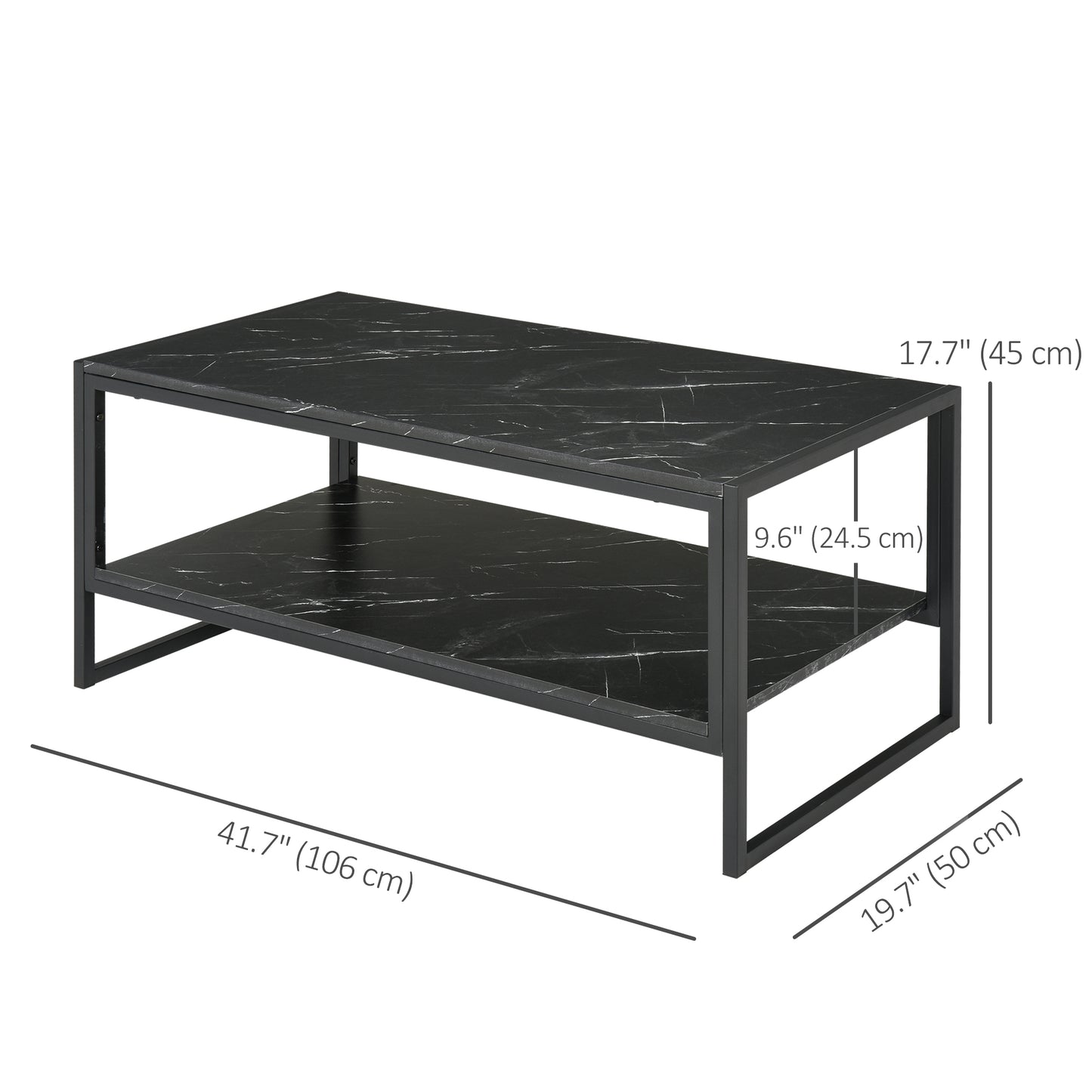 HOMCOM Modern Marble Texture Coffee Table with Storage Shelf for Living Room