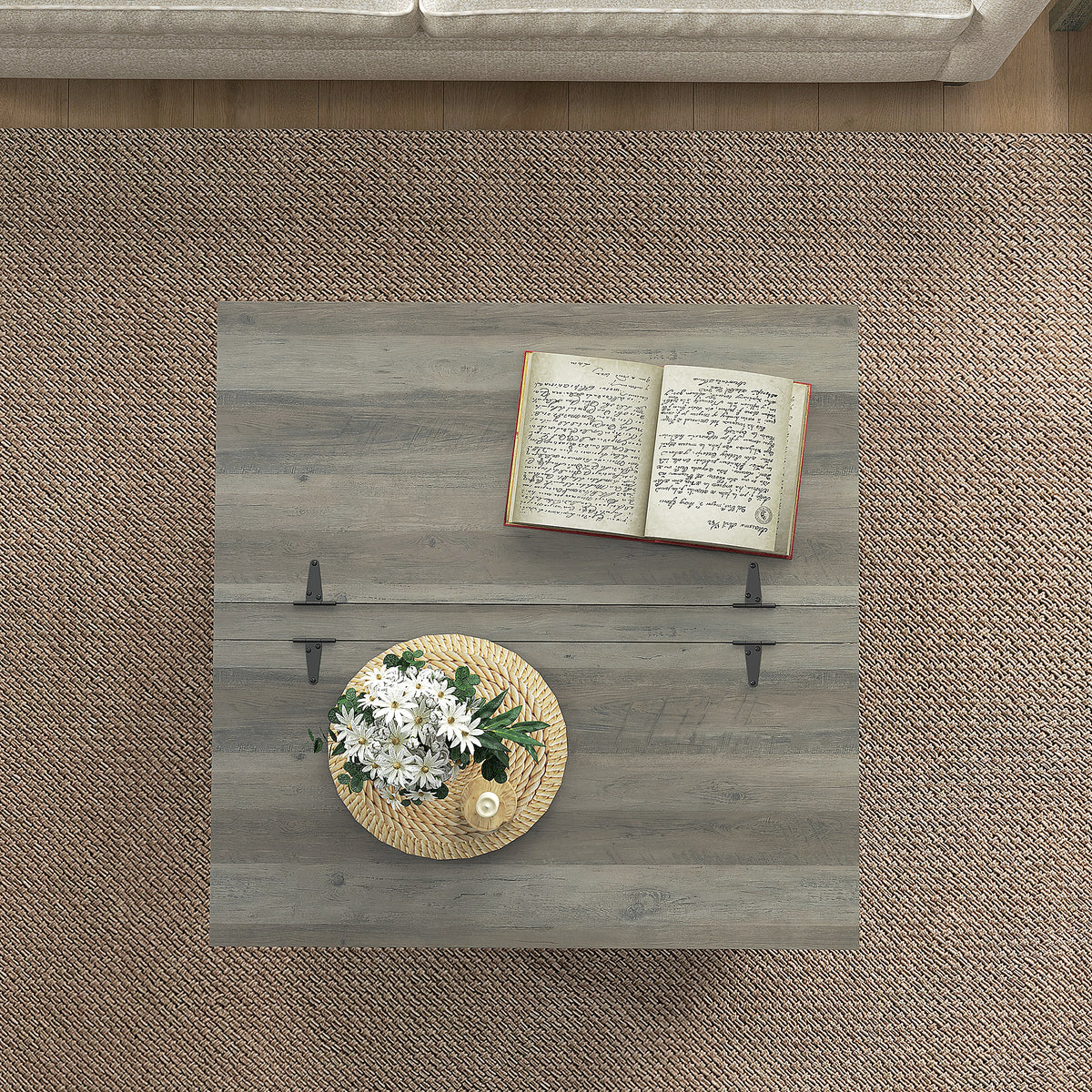 Farmhouse Square Coffee Table with Flip-Top Lids and Hidden Storage