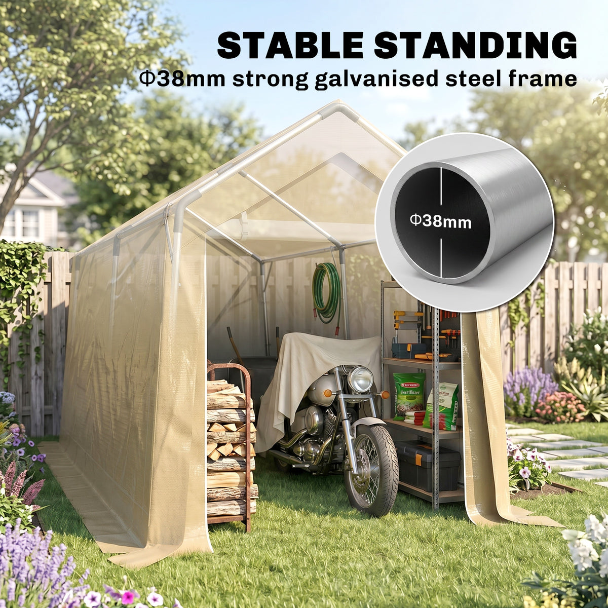 7' x 12' Outdoor Storage Shed Portable Garage with Roll-up Door for Motorcycle, Bike, Garden Tools