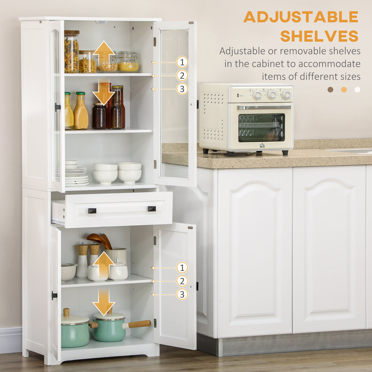 4-Door Kitchen Pantry Cabinet with Adjustable Shelves – 24"W x 63"H