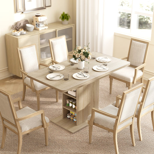Extendable Dining Table for 4-6 People, 43.3"-51.2" Kitchen Table with 6 Open Shelves