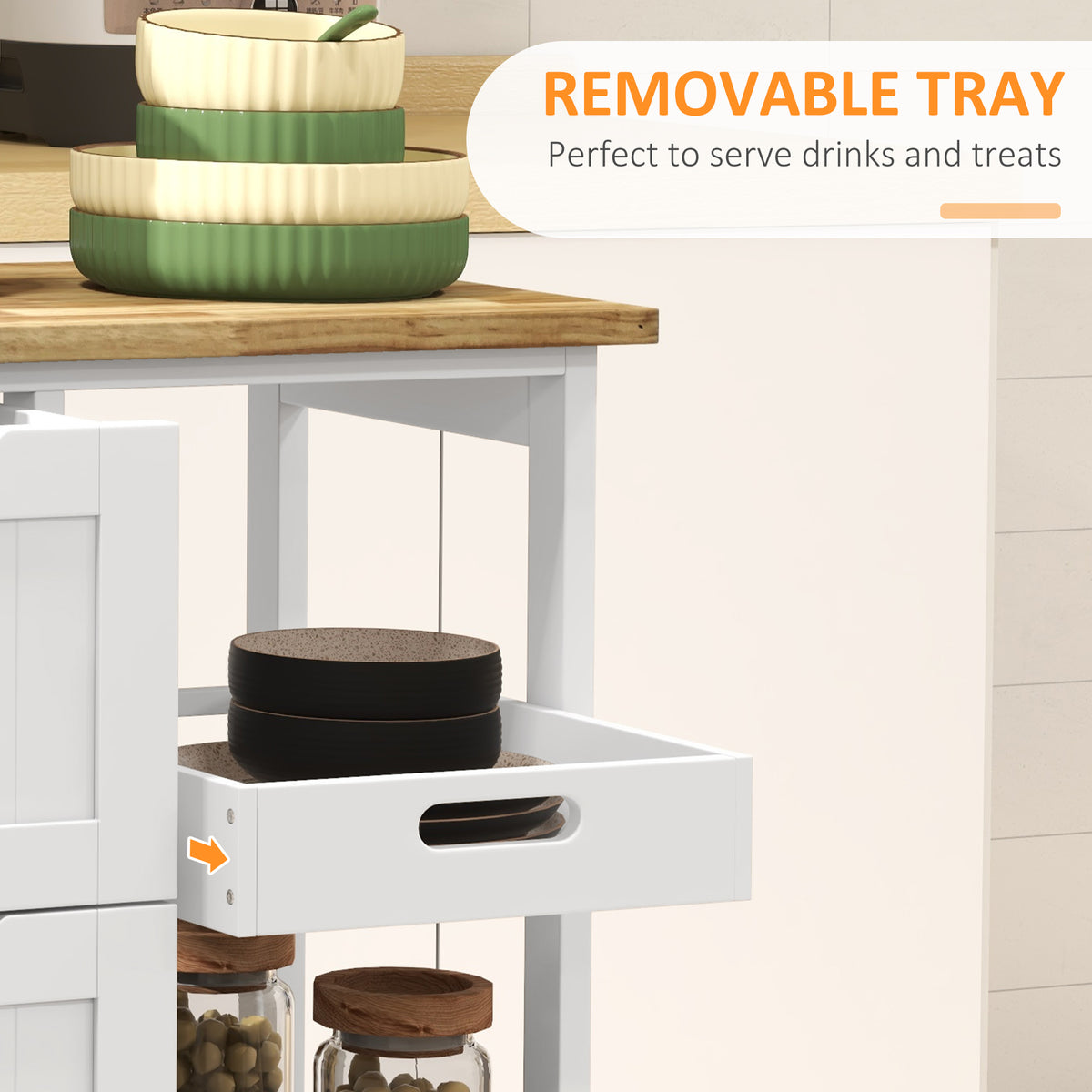 Rolling Kitchen Island Cart with Wood Top – 26"W x 34"H