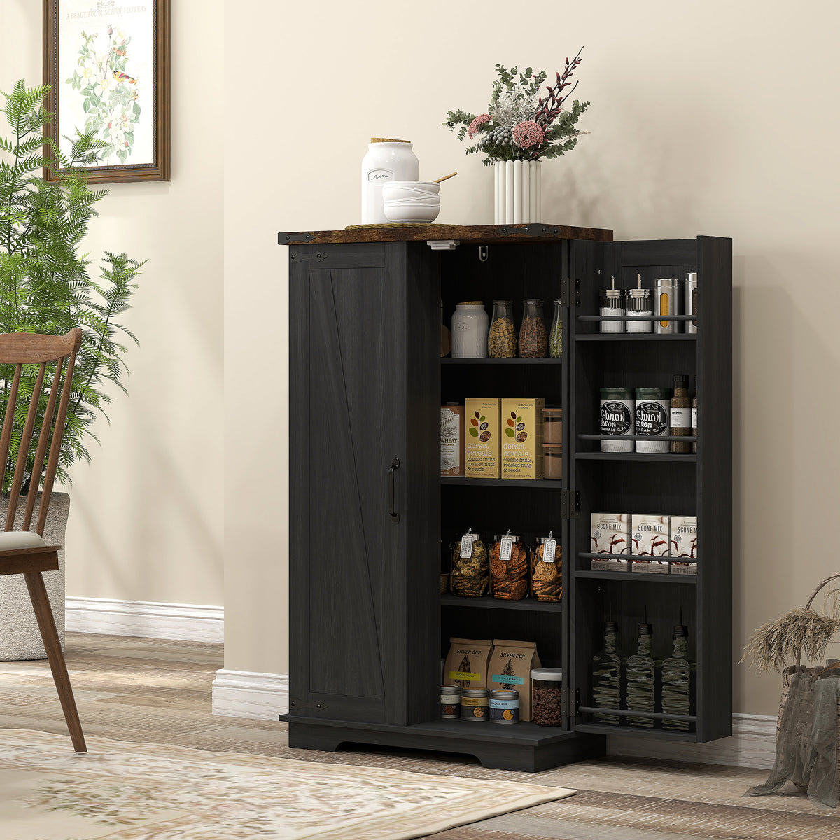 Kitchen Pantry Cabinet with Doors and Adjustable Shelves – 24"W x 41"H
