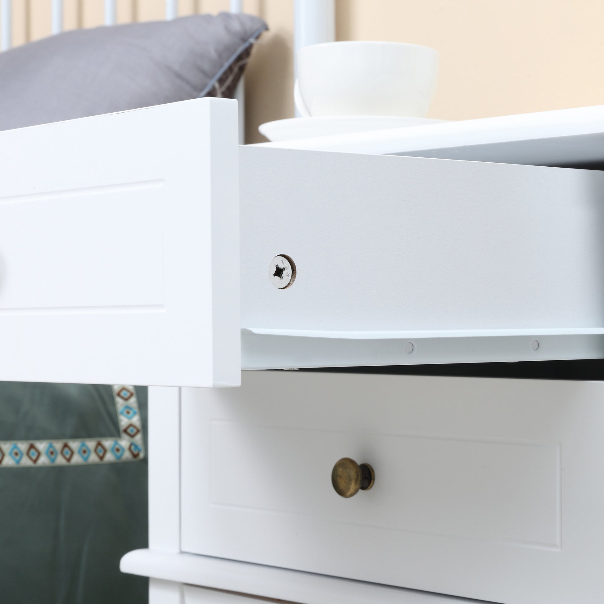 Modern White Nightstand End Table with Drawers and Storage Shelf