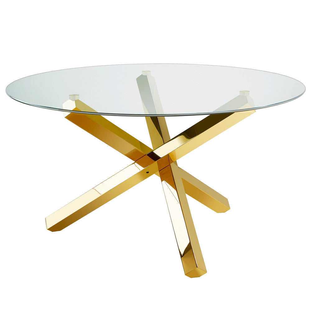 Round Glass Dining Set, Gold X-Base
