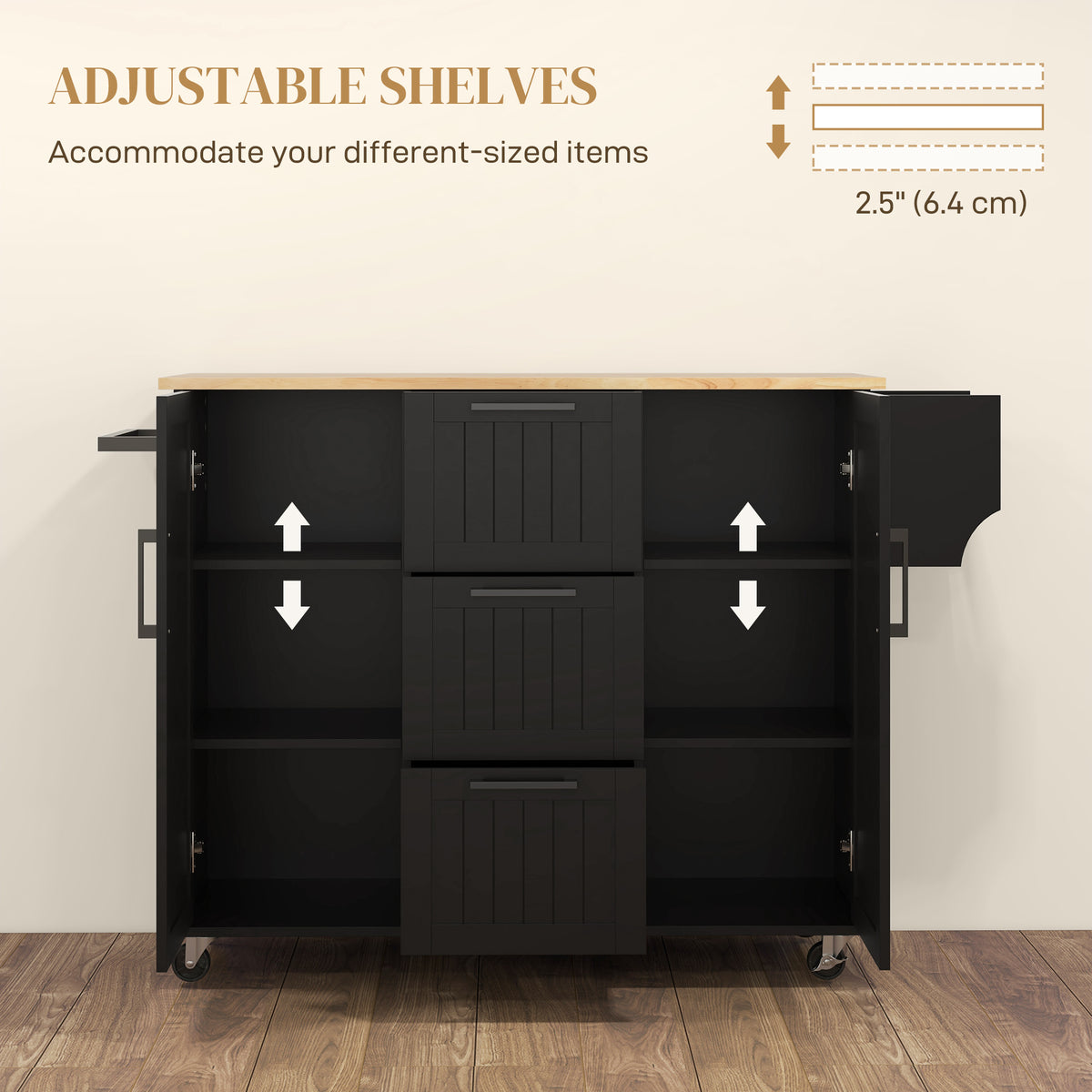 Rolling Kitchen Cart on Wheels with Drop Leaf – 52"W x 36"H