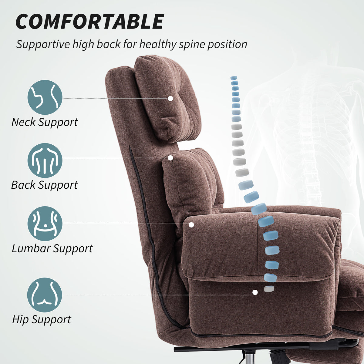 Reclining Executive Computer Desk Chair with Footrest, Coffee
