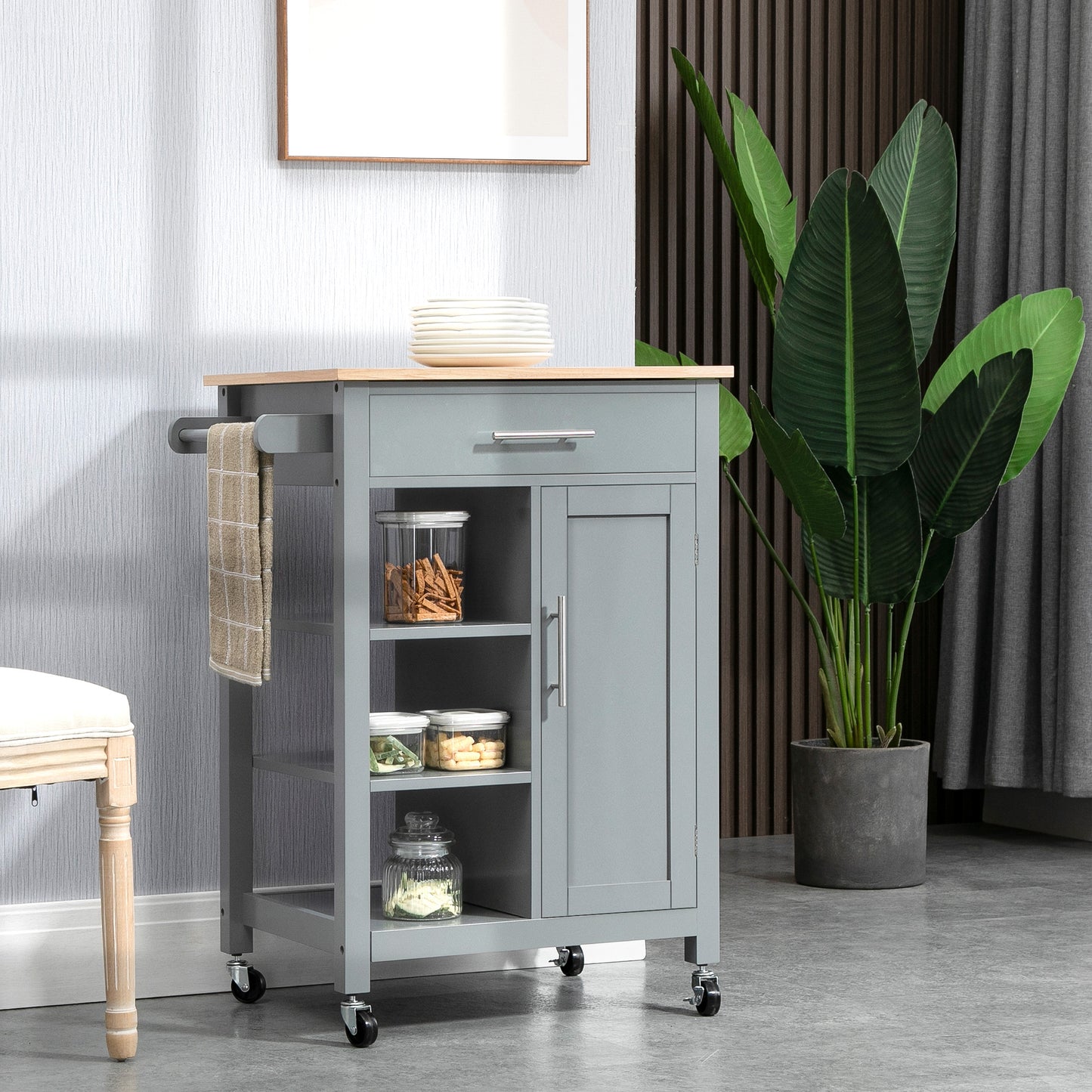 HOMCOM Compact Kitchen Utility Cart Grey