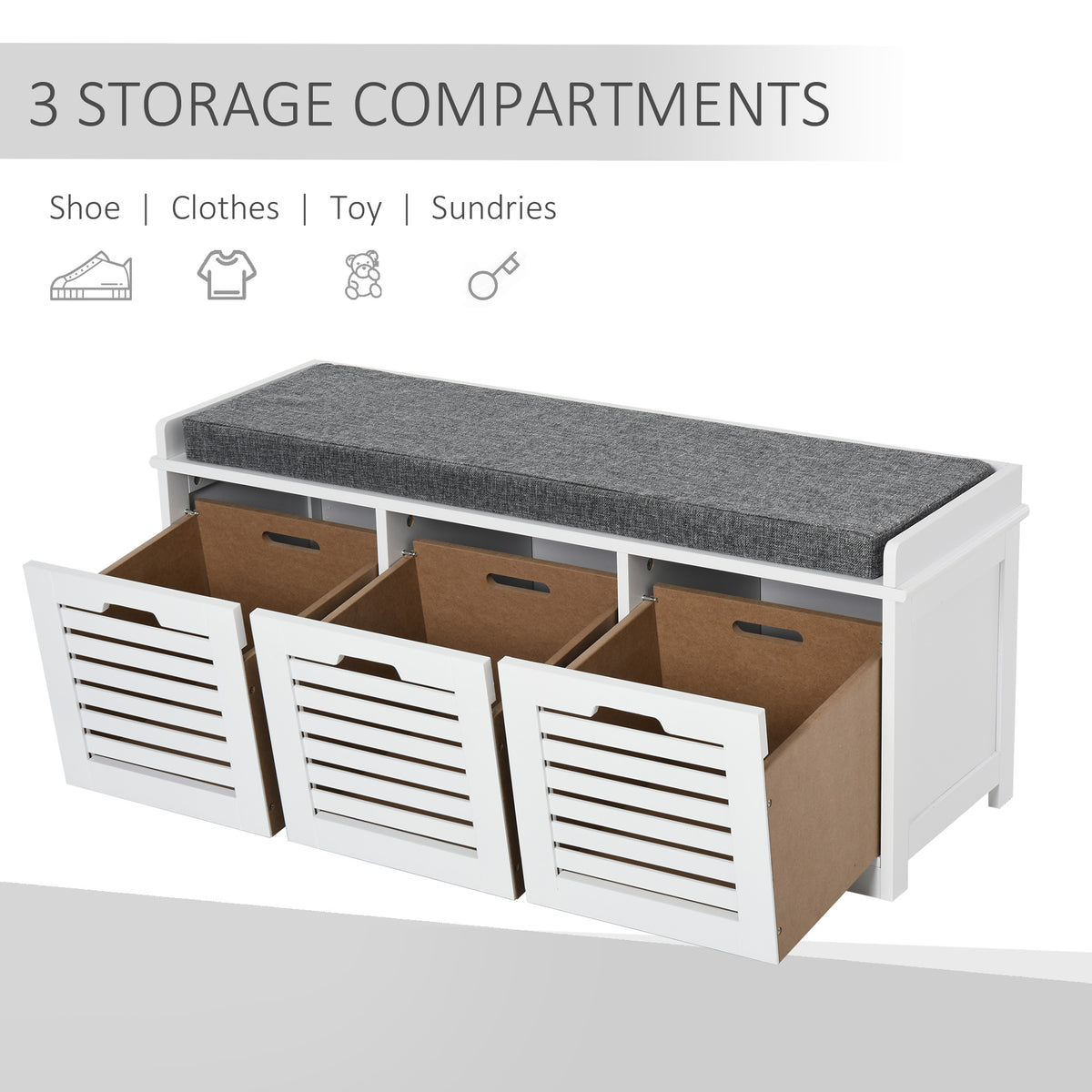 Upholstered Shoe Storage Bench with Padded Cushion – 43"W x 17"H