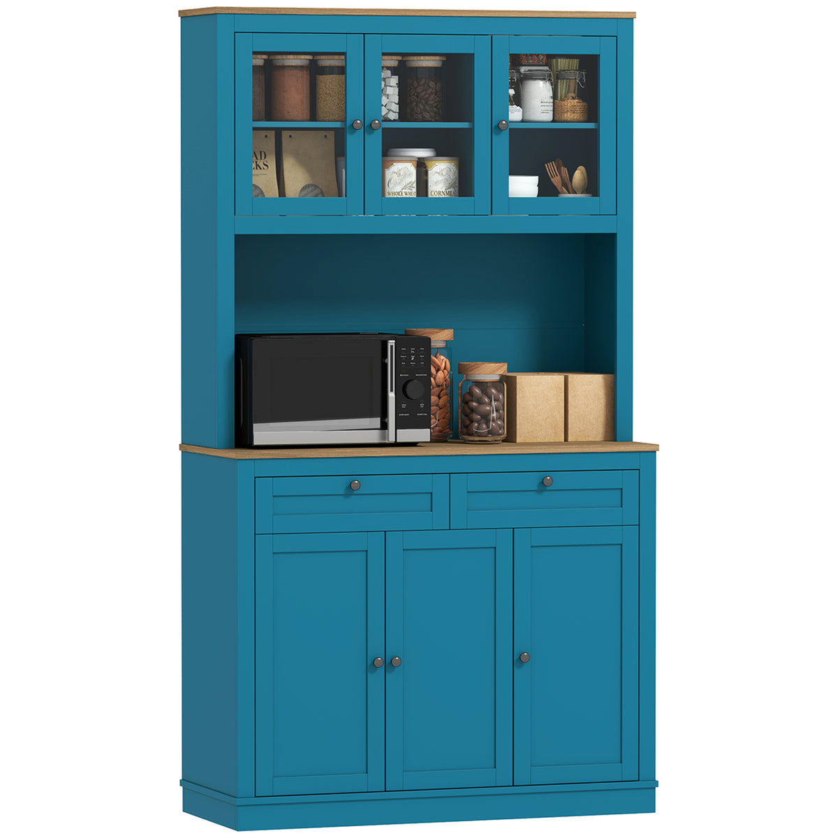 Pantry Cabinet with Microwave Space – 39"W x 71"H, Dark Blue