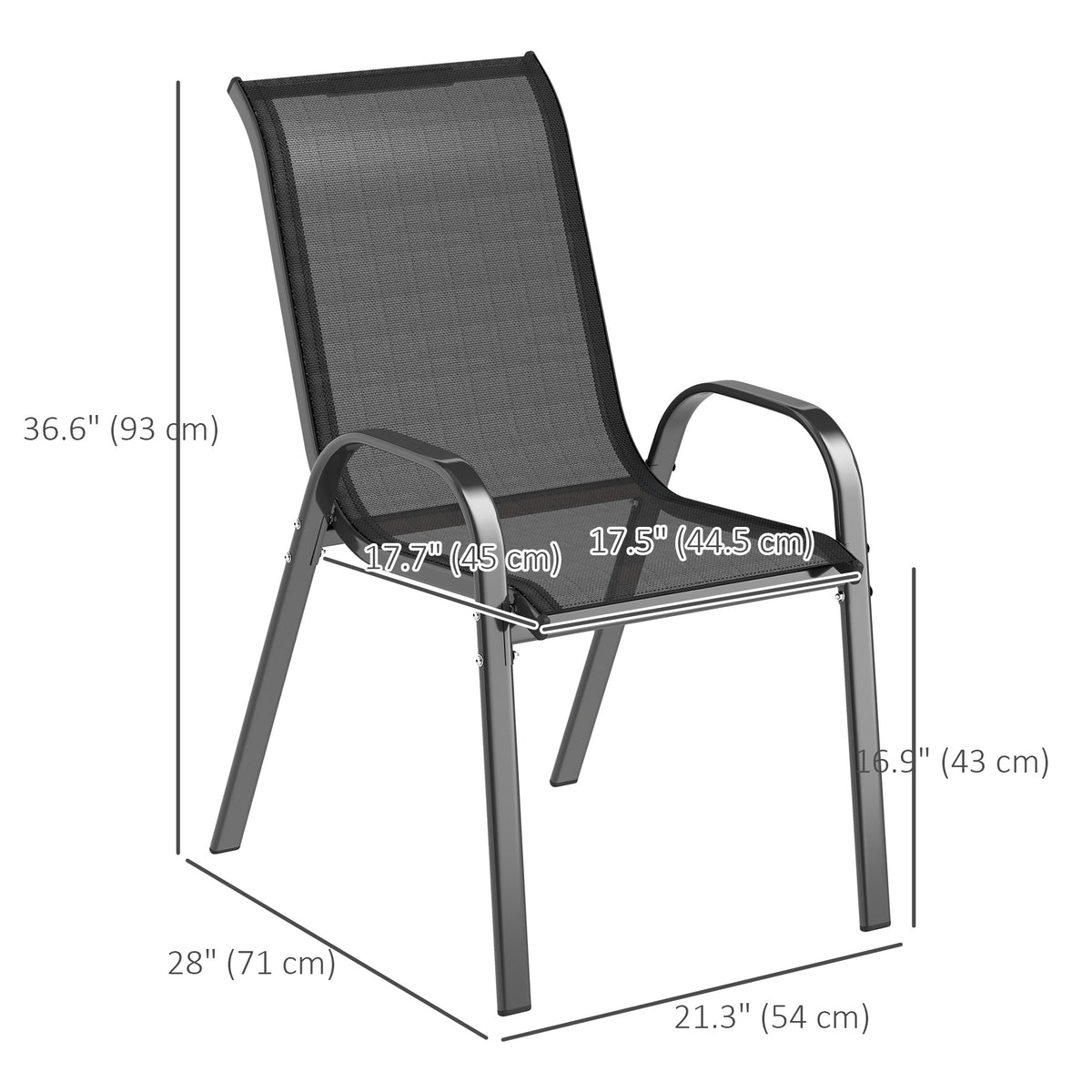 Set of 4 Outdoor Dining Chairs, Stackable Lawn Chairs with High Back, Breathable Mesh Seat for Garden Porch – Black